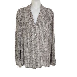 J Jill Womens Top Size XS Herringbone Button Tie Long Sleeve Black Tan V Neck